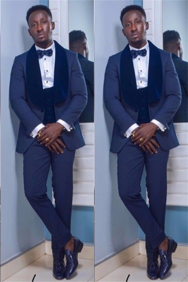 Modern Slim Fit Dark Navy Shawl Lapel Wedding Suit