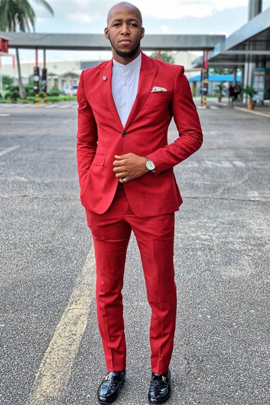Popular Red Best Peaked Lapel Wedding Suits for Groom