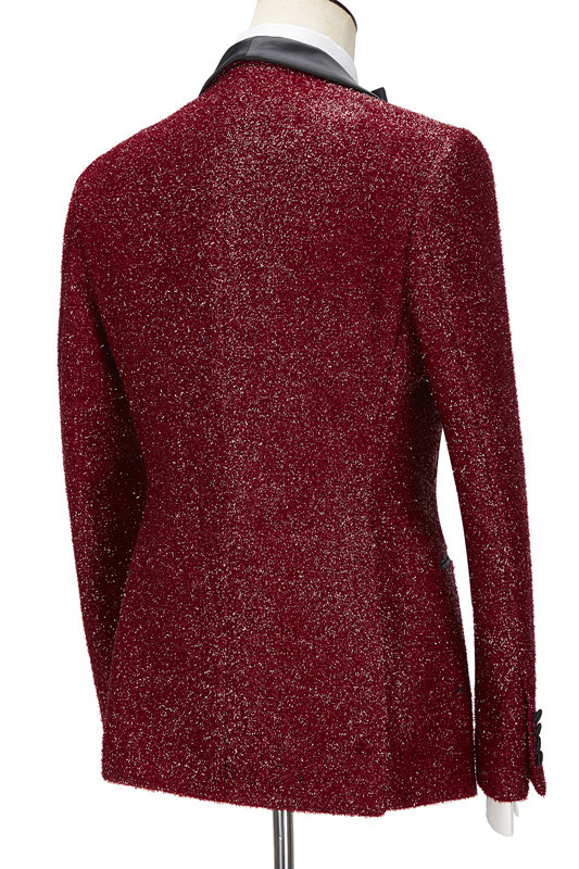 Sparkle Red Three-Piece Wedding Suits with Black Shawl Lapel