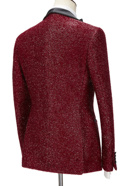 Sparkle Red Three-Piece Wedding Suits with Black Shawl Lapel