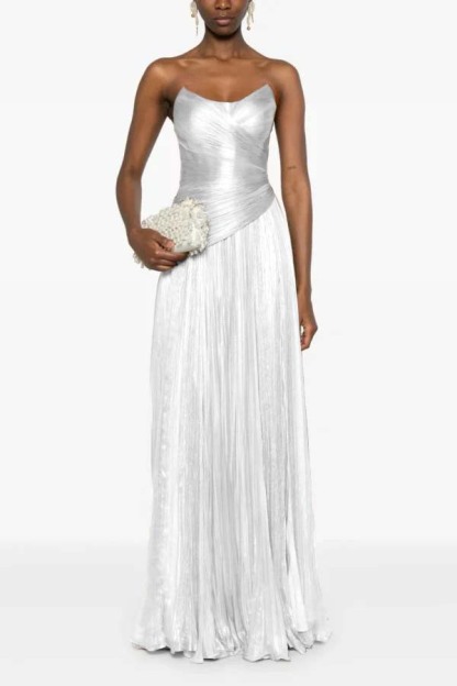 Chic Strapless Sleeveless Long Formal Dress With Ruffles Pleated