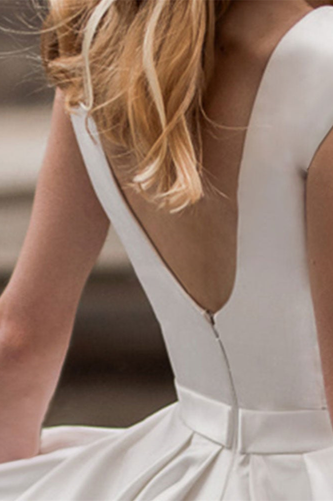 Cap Sleeves Wedding Dress with Pockets
