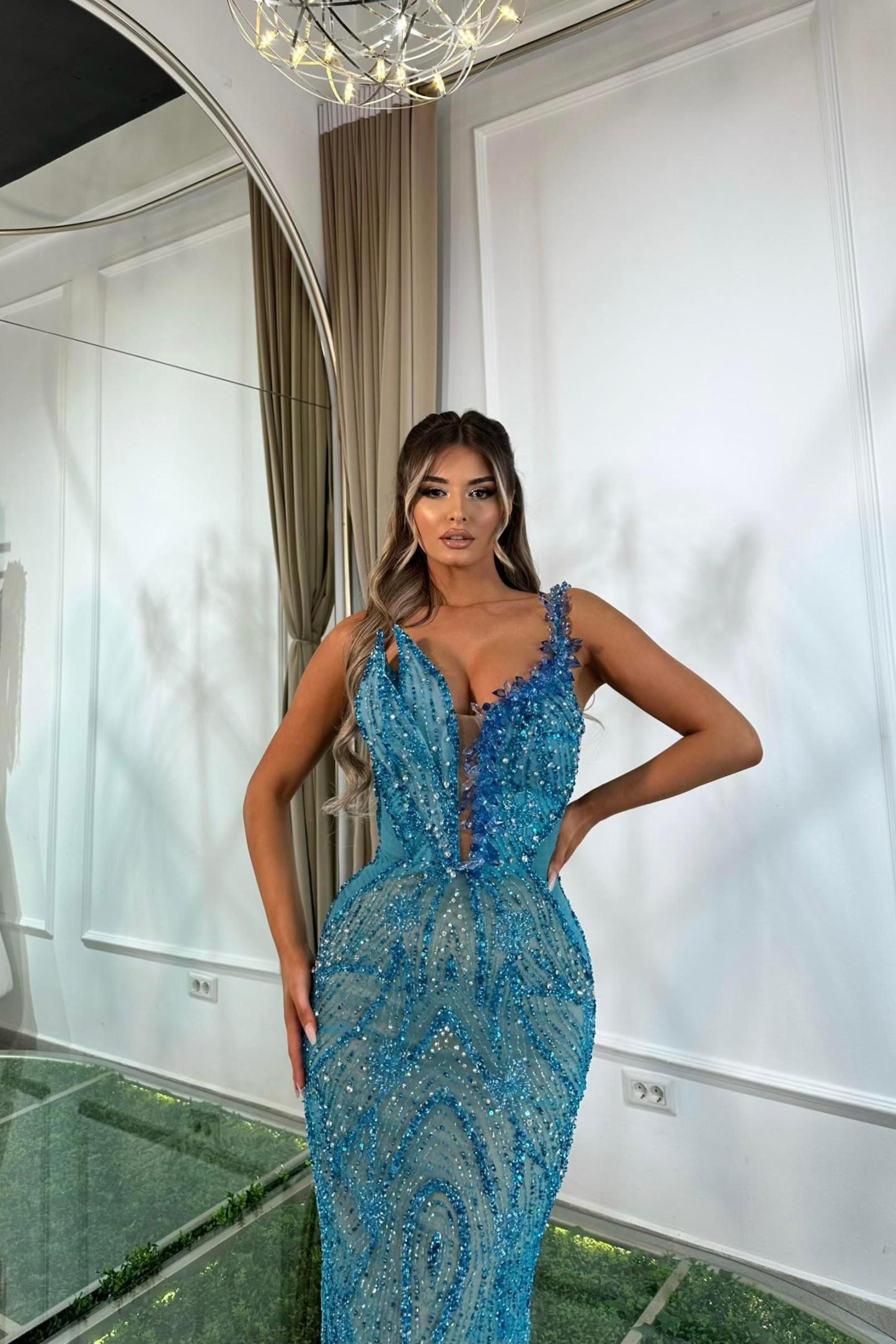 One Shoulder Sleeveless Long Mermaid Formal Dress With Beading