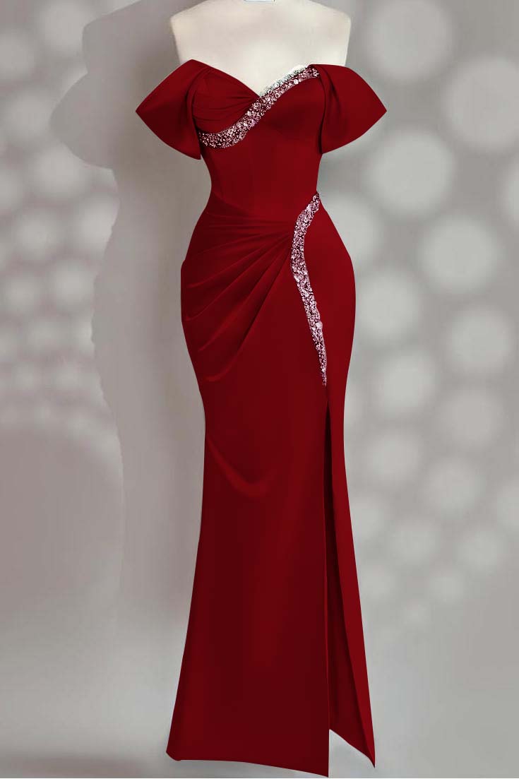 Sleeveless Off the Shoulder Long Mermaid Formal Dress With Beading