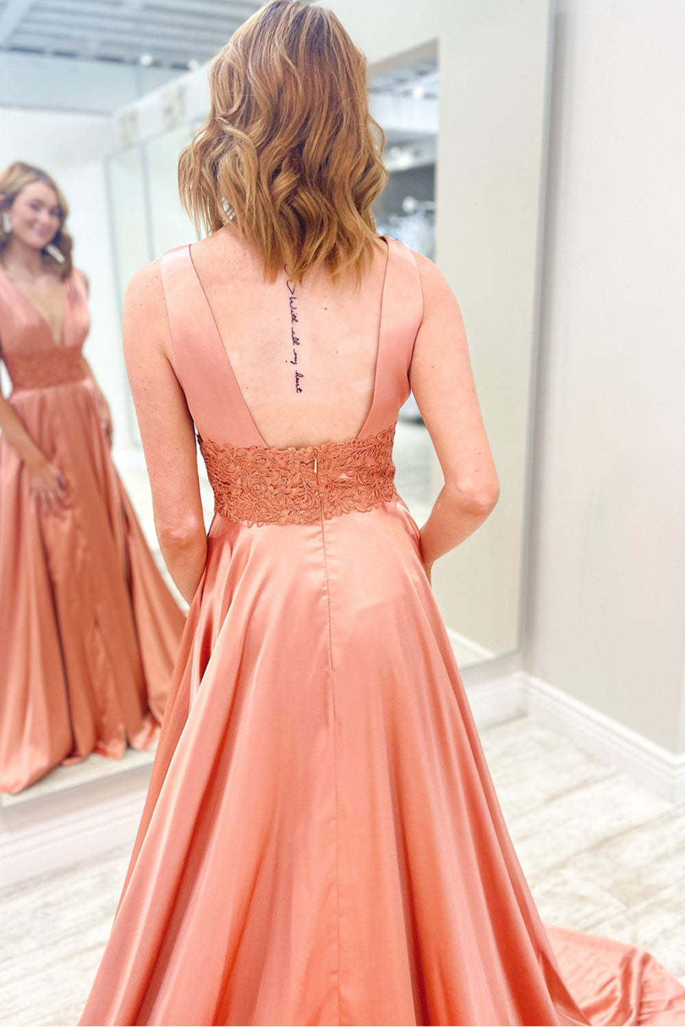 Long Burgundy Prom Dress with V Neck and Backless Lace Design