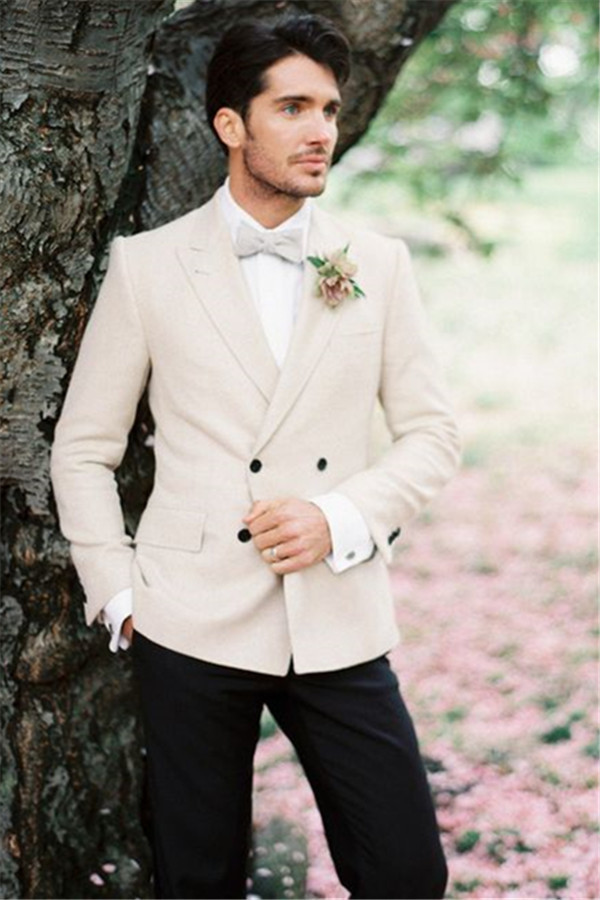 Best Ivory Two-Piece Wedding Tuxedos for Groom Set Groomsmen Man Suit Bridegroom