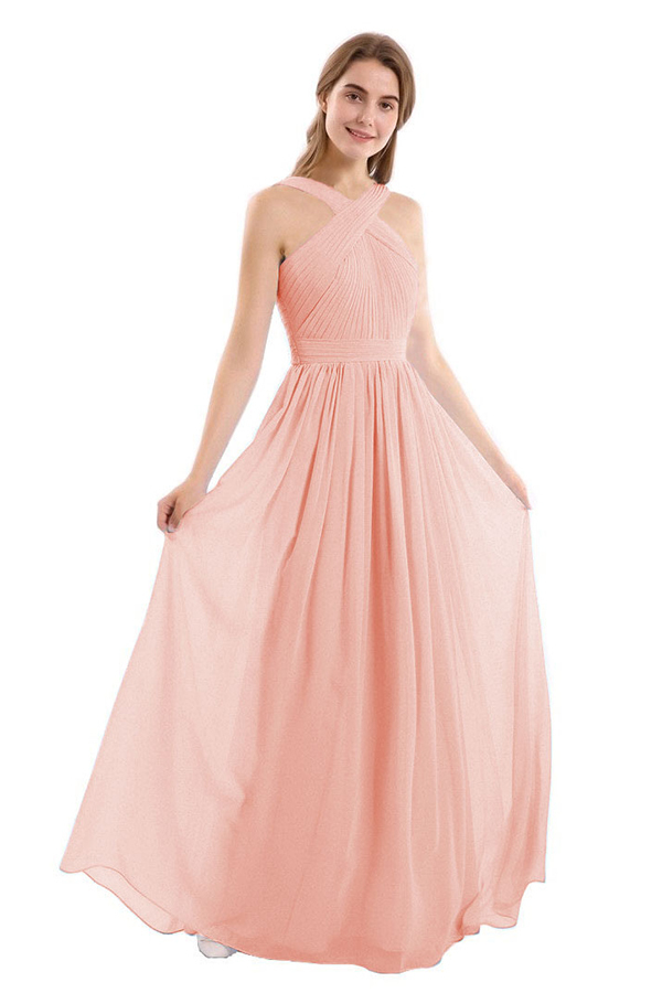 Halter Chiffon Long Bridesmaid Dress
