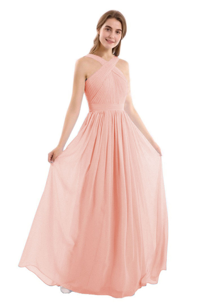 Halter Chiffon Long Bridesmaid Dress