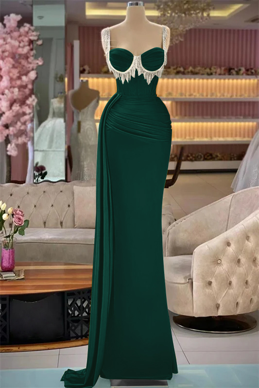 Gorgeous Straps Sleeveless Long Mermaid Evening Dress With Tassels