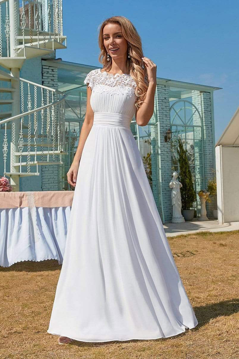 Chiffon White Wedding Dress with Appliques