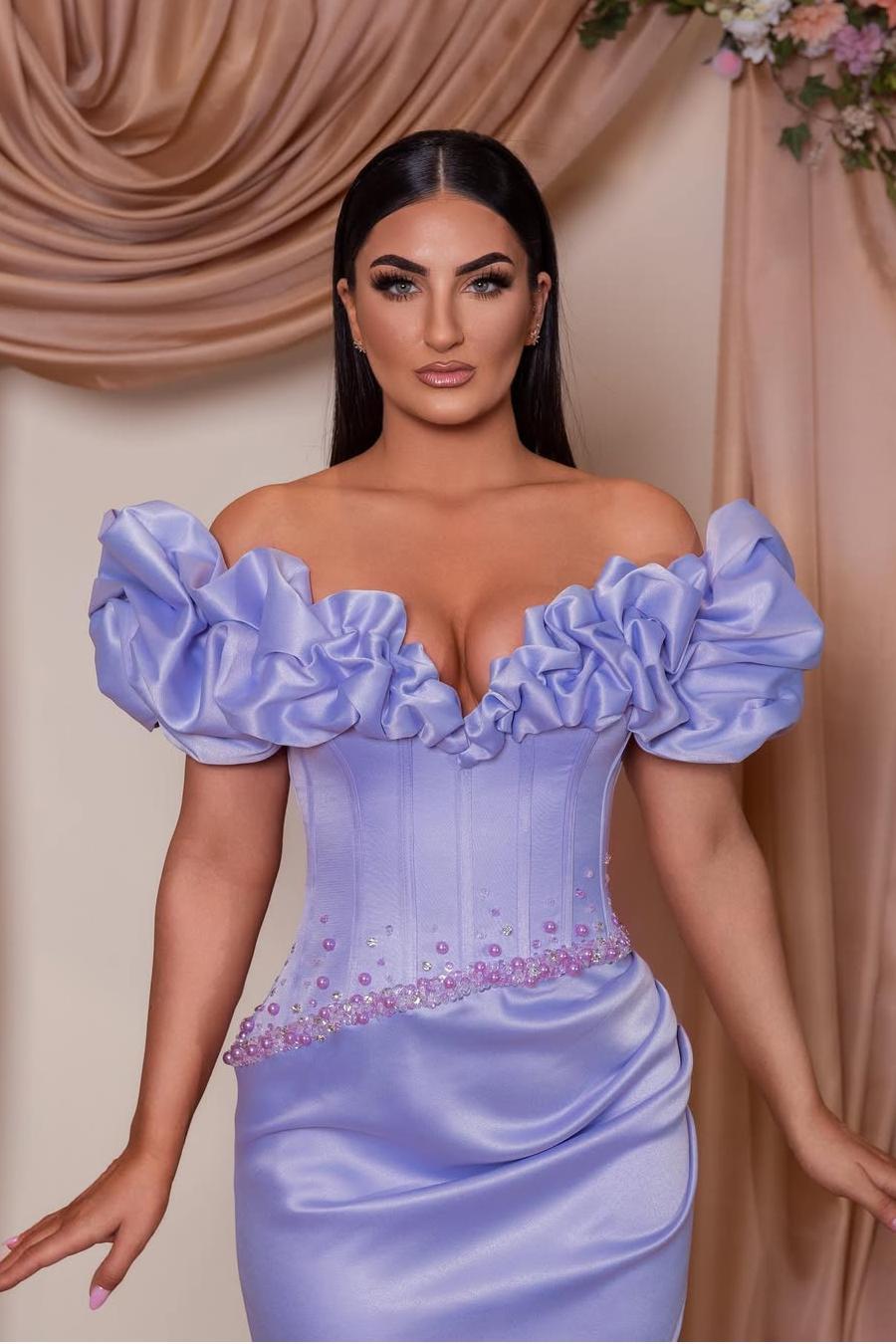 Off the Shoulder Sleeveless Long Split Formal Dress With Beading