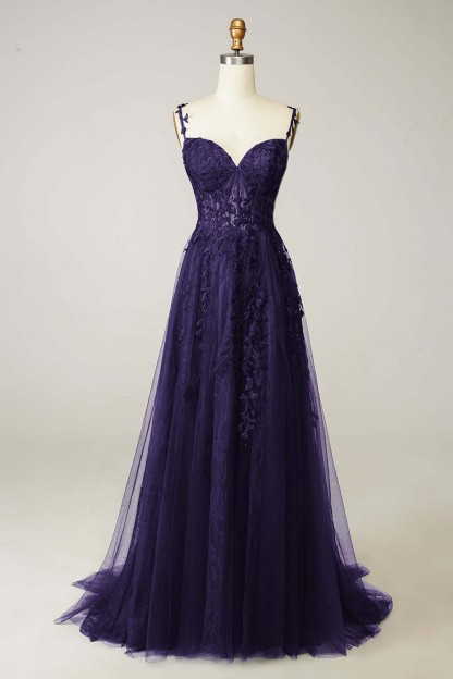 Spaghetti Strap Sweetheart Sleeveless Formal Dress With Appliques