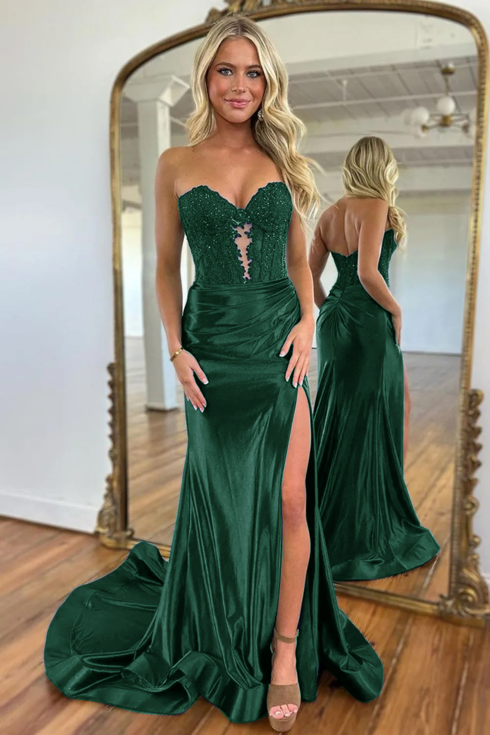 Long Sweetheart Corset Prom Dress in Royal Blue with Mermaid Silhouette and Appliques
