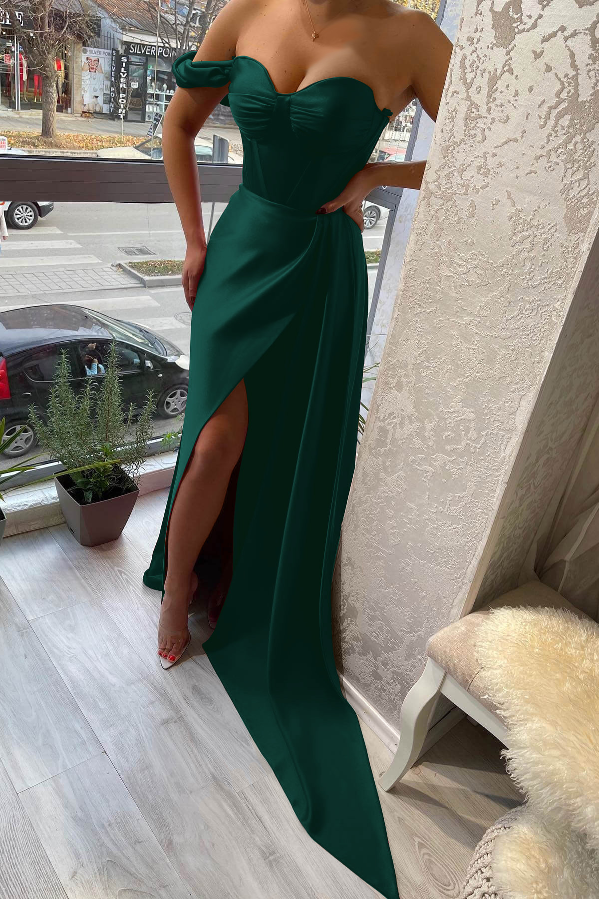 Classic One Shoulder Slit Strapless Sweetheart Evening Dress With Ruffle