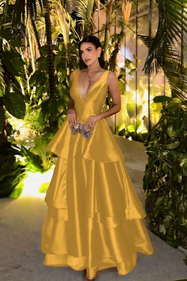 Straps Deep V Neck Sleeveless A Line Long Formal Dress With Pleated