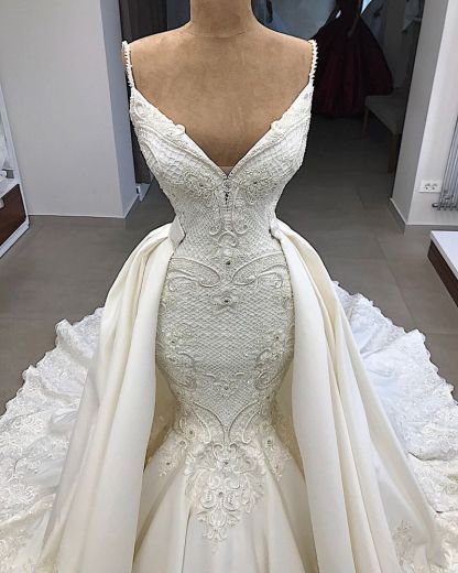 Detachable Skirt Mermaid Spaghetti-Strap Wedding Dress Applique with Ruffles