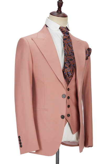 Stylish Ivan Coral Pink Three-Piece Two-Button Peak-Lapel Men's Suit