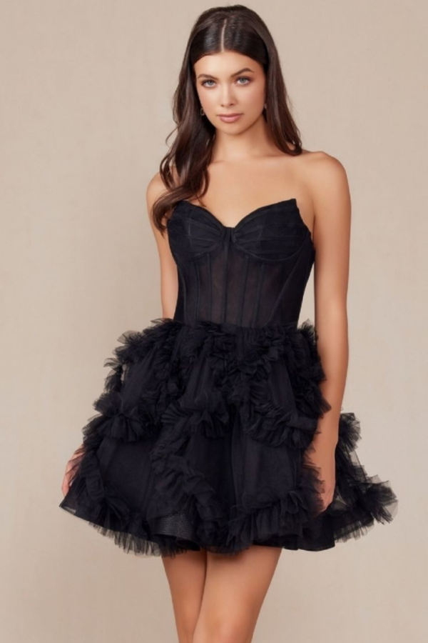 Orchid Strapless Sweetheart Tulle Ruffles Short Mini cocktail Dress