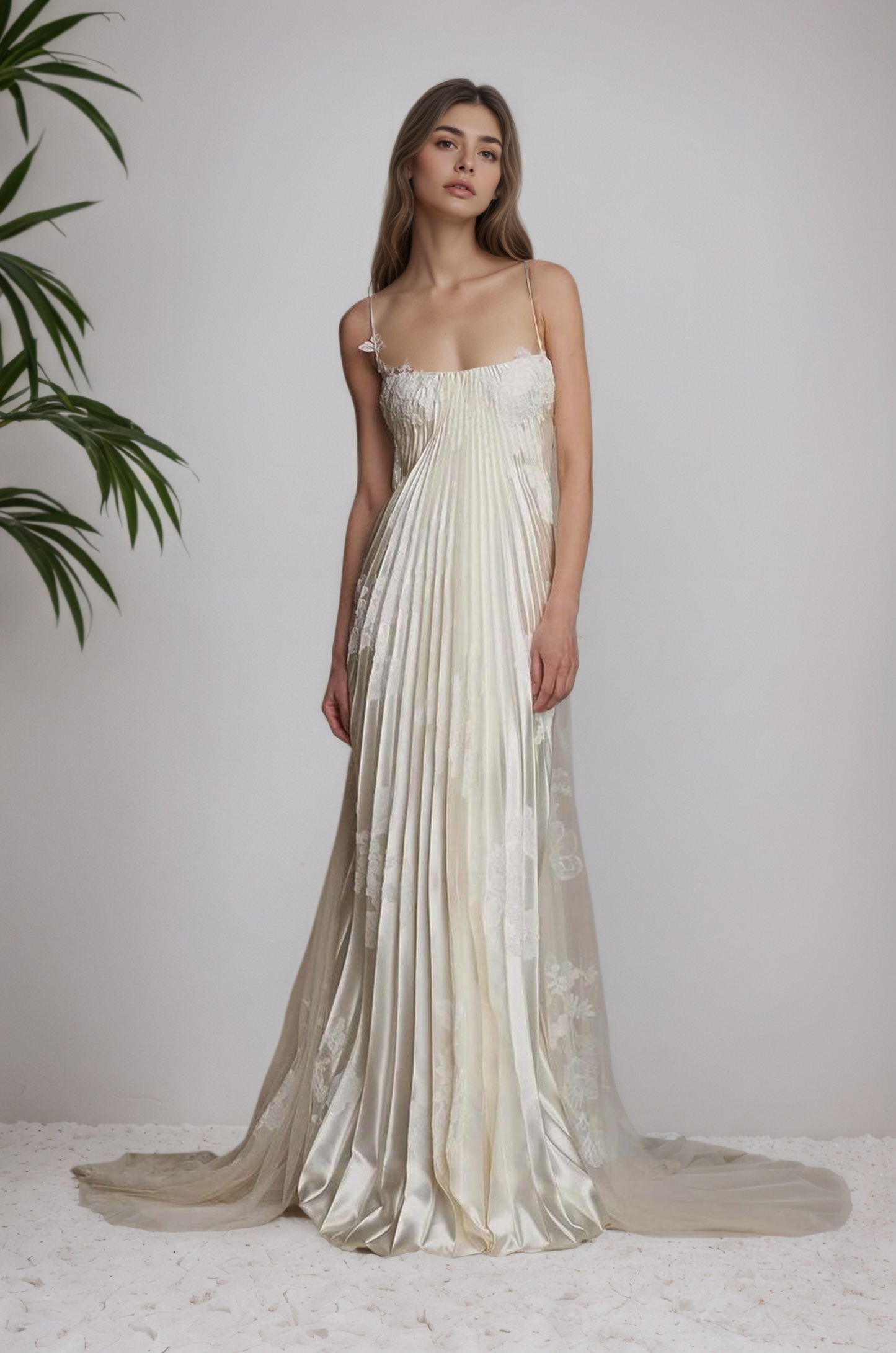 Stain Spaghetti Strap Sleeveless Long Formal Dress With Appliques