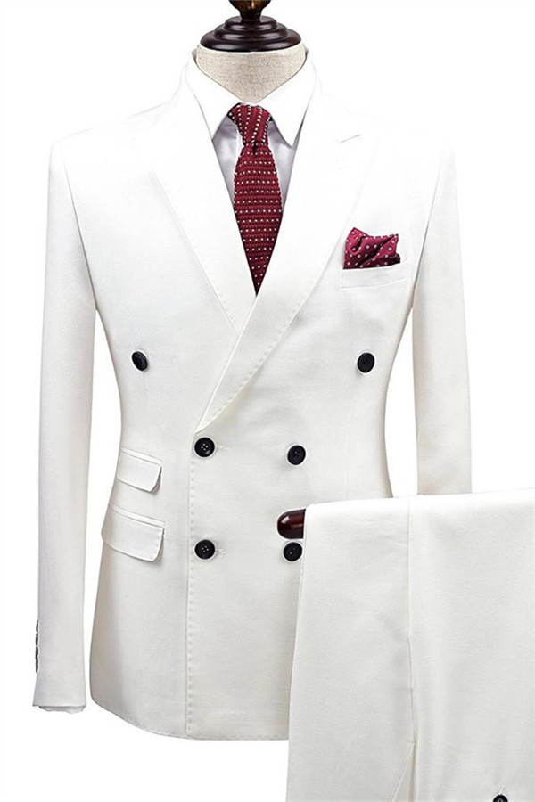 Handsome White Double-Breasted Two-Piece Wedding Suit for Men