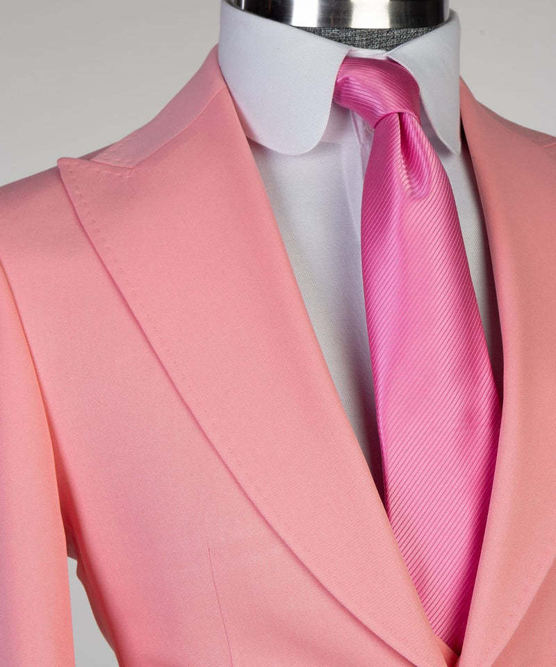 Dick Fashion Pink Peaked Lapel Slim Fit Three-Piece Men's Suits for Prom