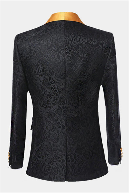 Black One-Button Prom Suits (Jacquard Tuxedo, Two-Piece Set)