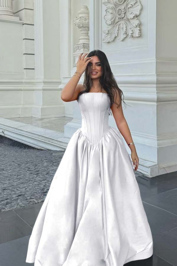 Chic Sleeveless Strapless Long A Line Formal Dress With Pleated