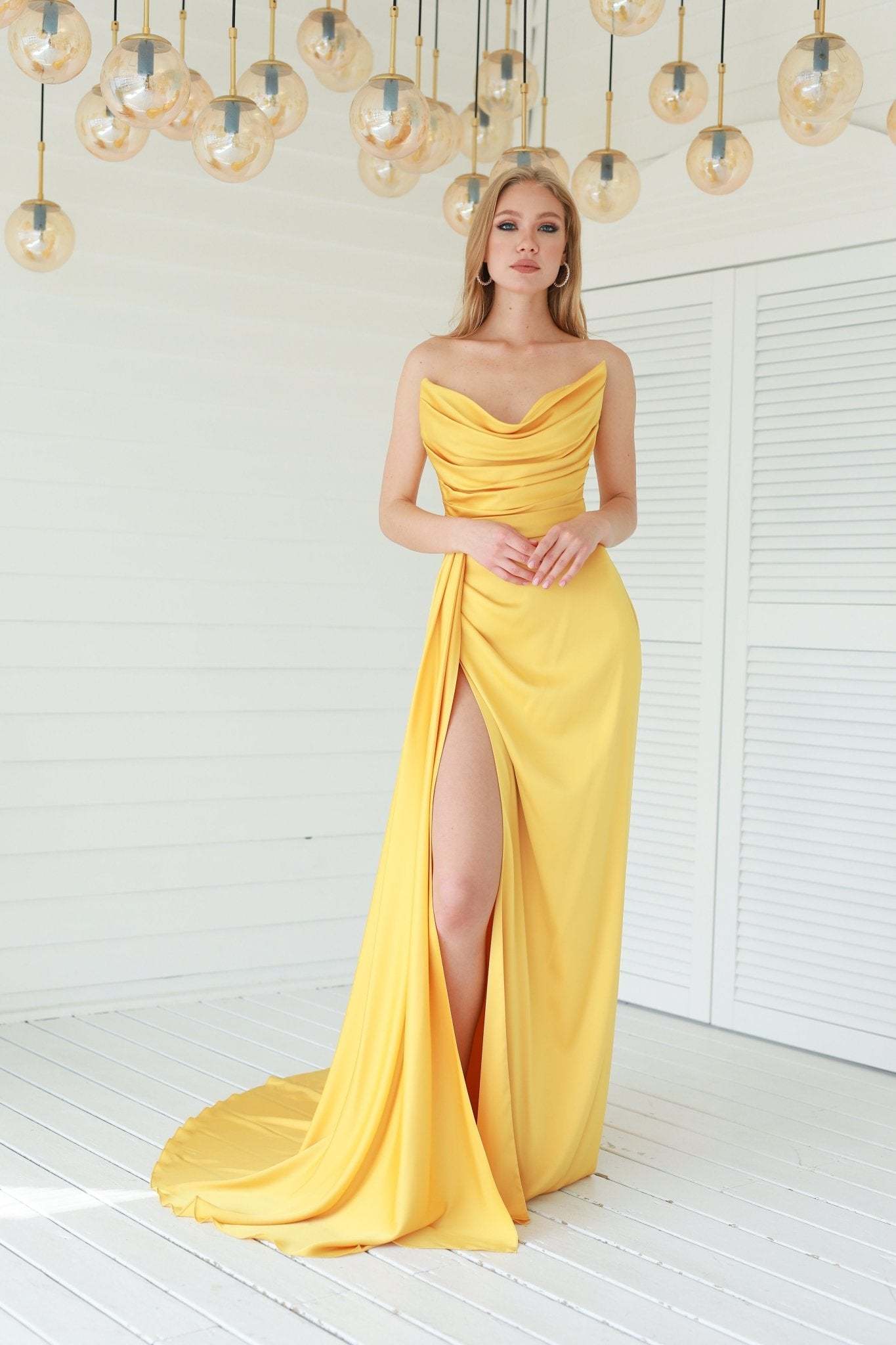 Fashionable Satin Maxi Strapless Wedding Guest or Prom Dress