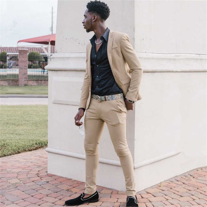 Fashion Khaki Elegant Groom and Groomsmen Suits with Two Pieces