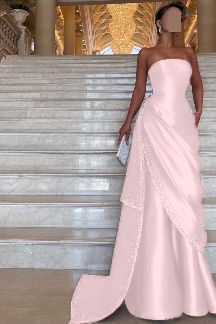 Chic Strapless Sleeveless Long Formal Dress With Pleated Beading