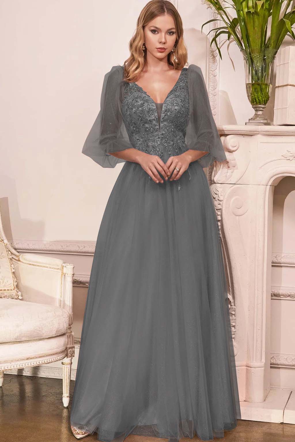 Charming Tulle V Neck Sleeveless Long Formal Dress With Appliques