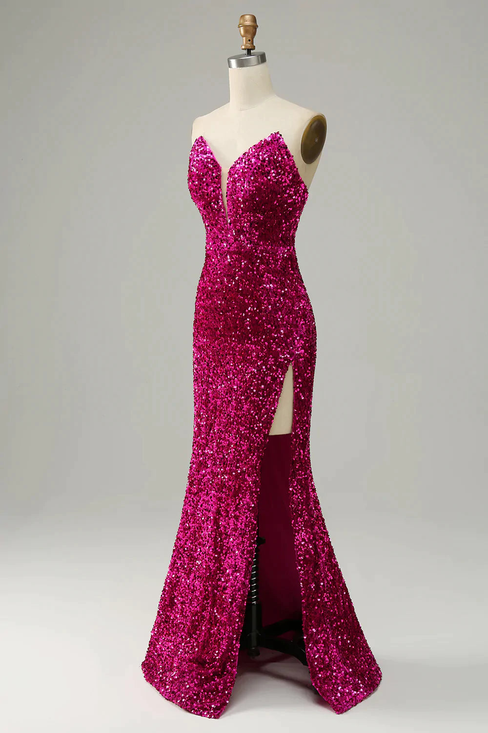 Blue Sequin Sweetheart Prom Dress with Sheath Silhouette and Slit
