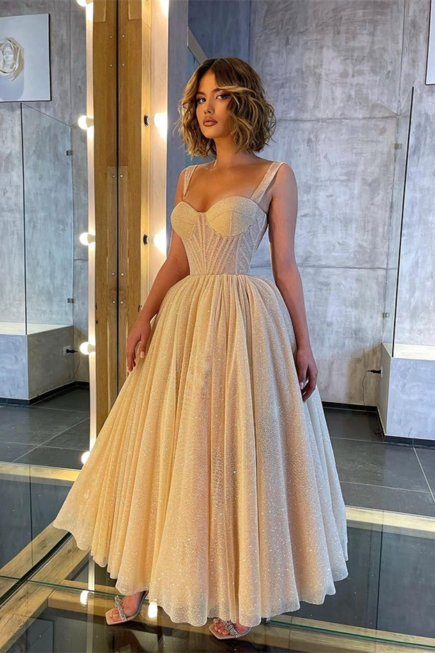 Chic Glittering Straps Sweetheart Sleeveless A Line Formal Dress With Sequins