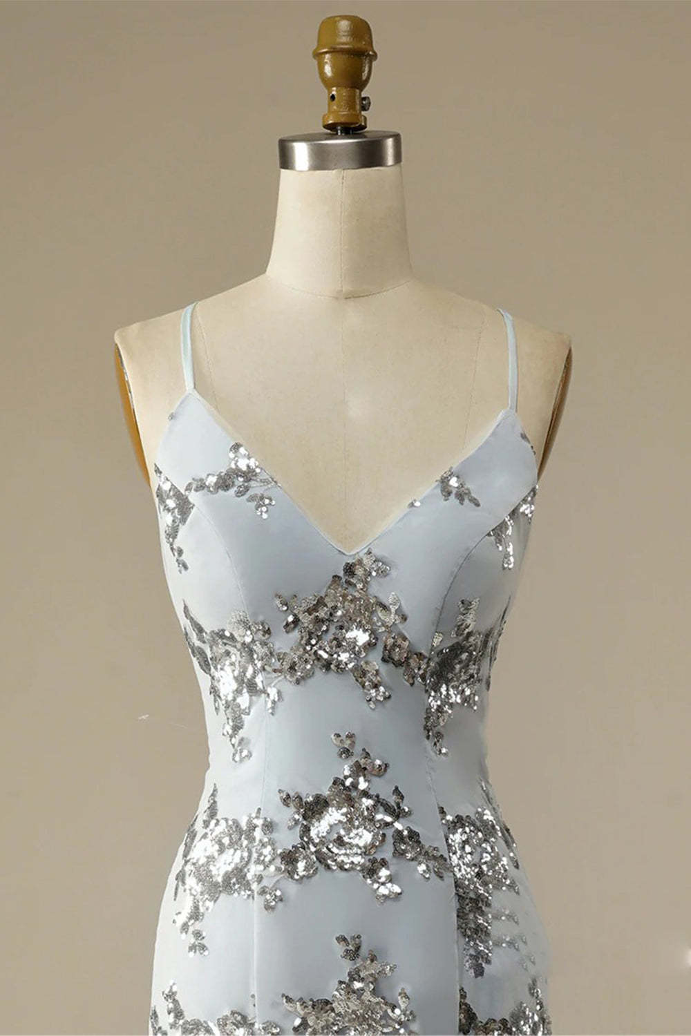 Prom Dress with Spaghetti Straps and Beaded Backless Design