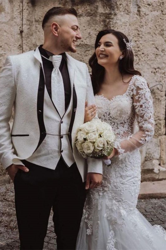 Long Sleeves Mermaid Sweetheart Lace Wedding Dress