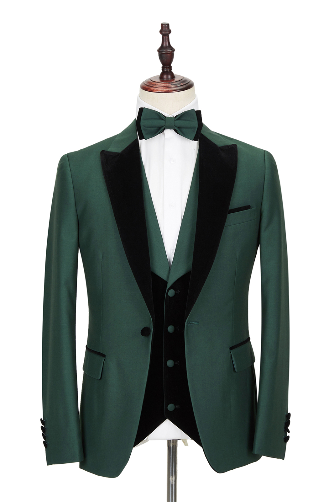 Dark Green Men's Wedding Suit Velvet Banding Edge Formal Suit with Black Peak Lapel