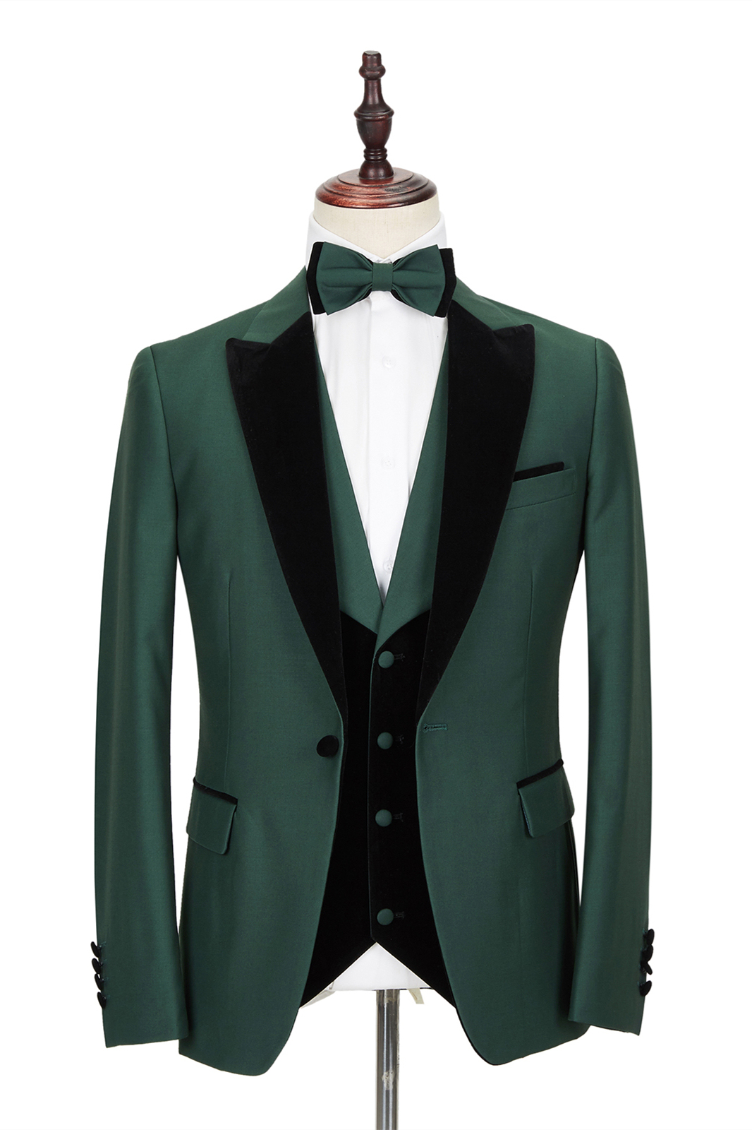 Dark Green Men's Wedding Suit Velvet Banding Edge Formal Suit with Black Peak Lapel