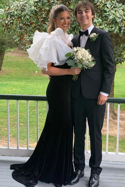 Black Long Prom Dress with V Neck and Front Split in Mermaid Style