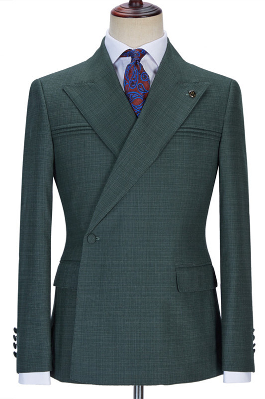 Glamorous Dark Green Peaked Lapel Wedding Suits with Ruffles