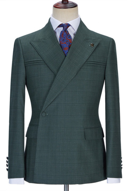 Glamorous Dark Green Peaked Lapel Wedding Suits with Ruffles