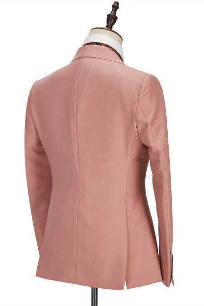 Stylish Ivan Coral Pink Three-Piece Two-Button Peak-Lapel Men's Suit