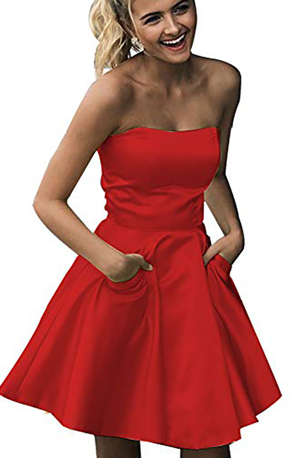 Strapless Short Bridesmaid Dress with Pockets
