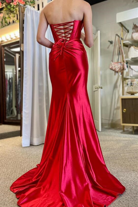 Orange Strapless Mermaid Prom Dress with Front Split and Corset