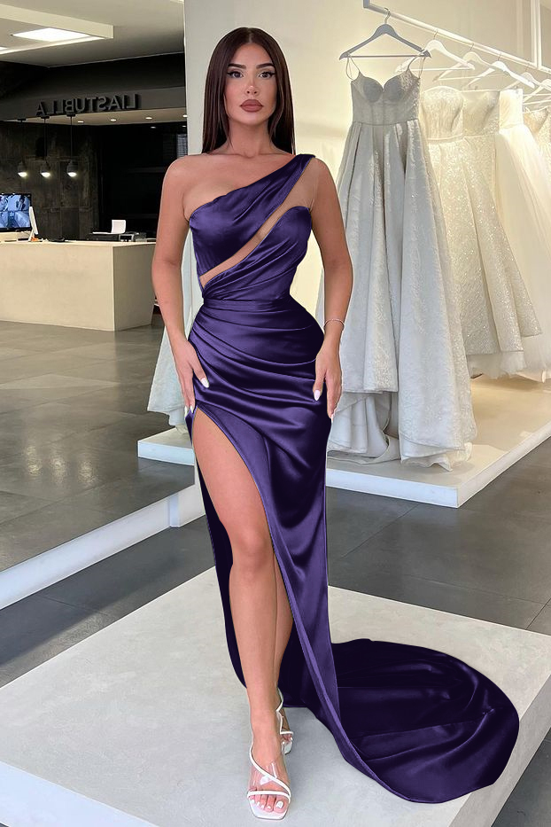 Light Green One-Shoulder Long Sleeveless Slit Evening Dress