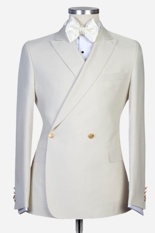 Lawrence New Arrival Slim Fit White Peaked Lapel Men's Suits for Wedding