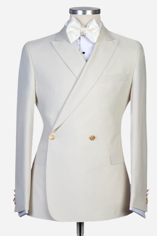 Lawrence New Arrival Slim Fit White Peaked Lapel Men's Suits for Wedding