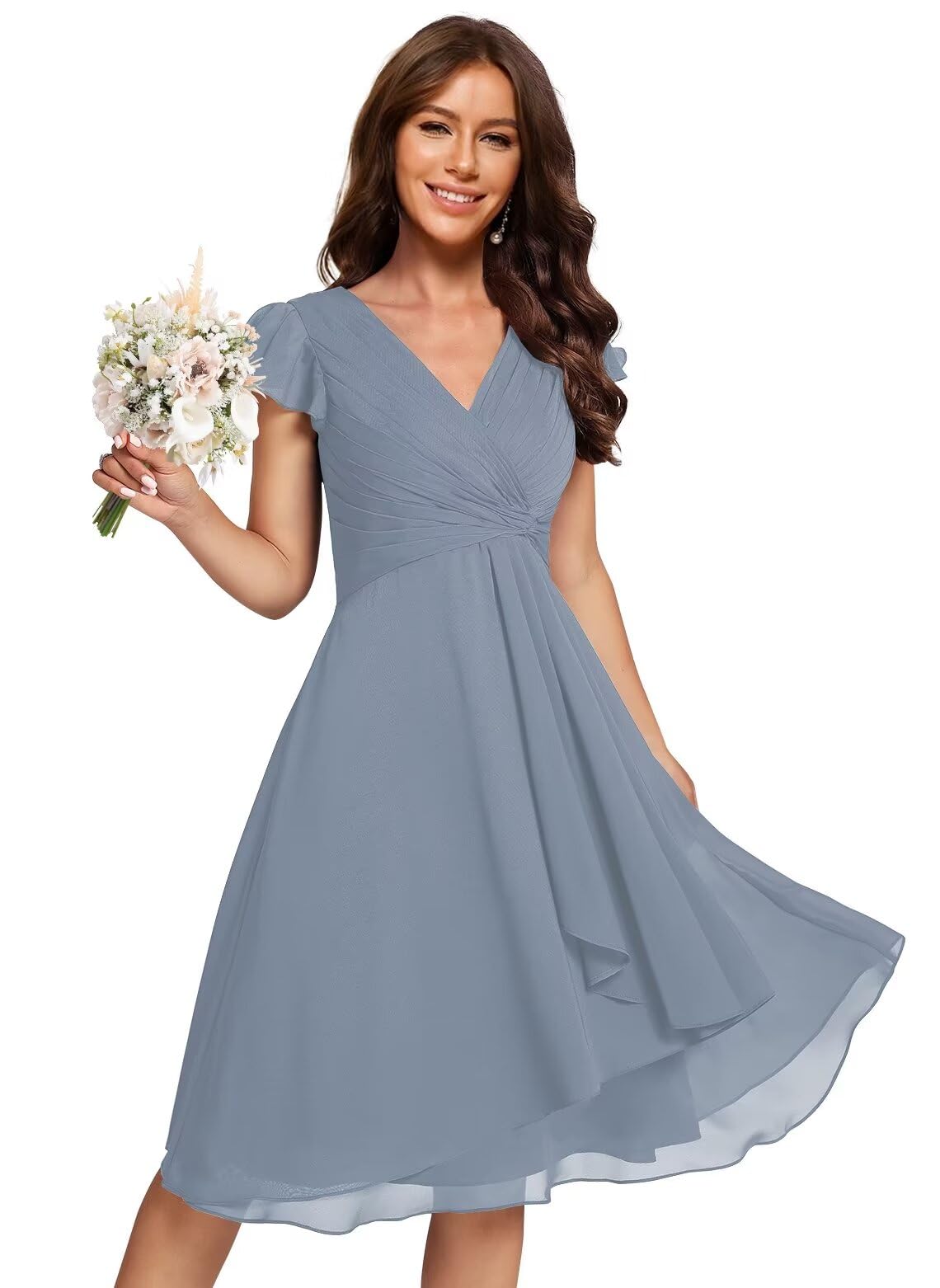 Dark Green V-Neck Summer Short Dress