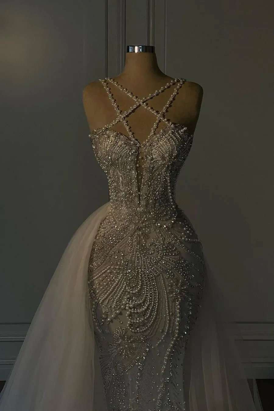Halter Sleeveless Mermaid Long Formal Dress With Beading Tulle
