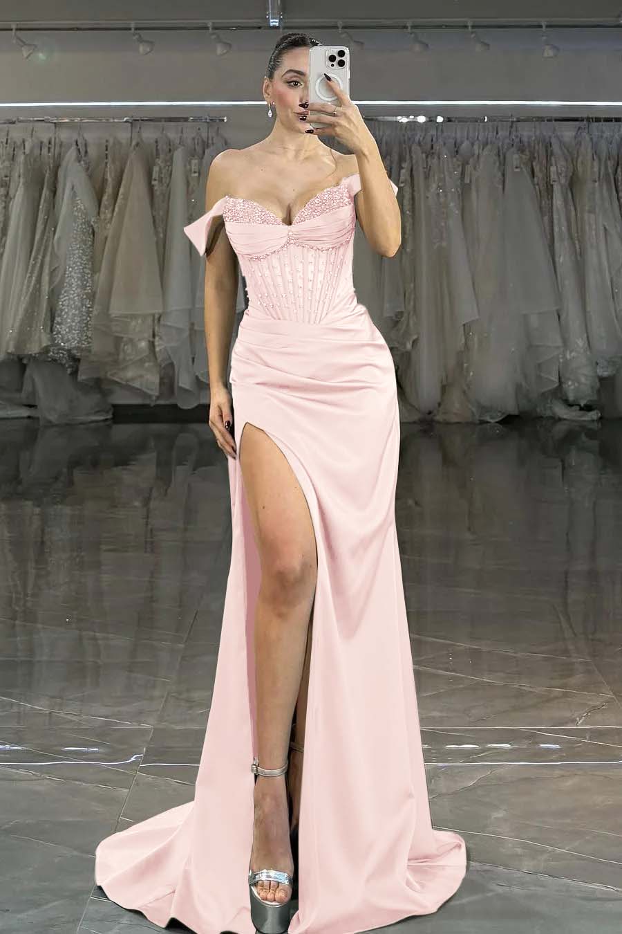 Off the Shoulder Strapless Sleeveless Long Mermaid Formal Dress With Split