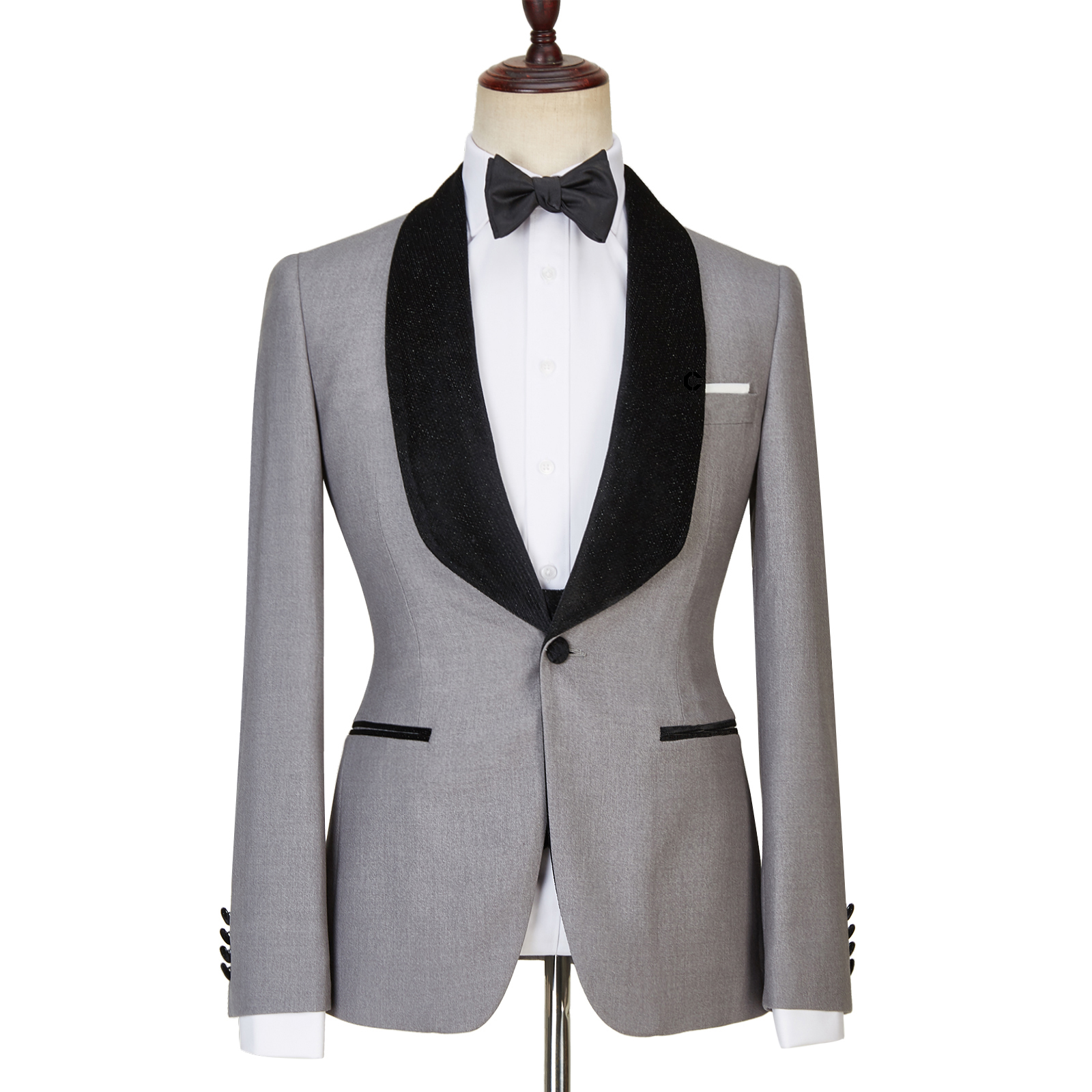 Robert Light Gray One-Button Shiny Shawl-Lapel Three-Piece Wedding Men's Suits